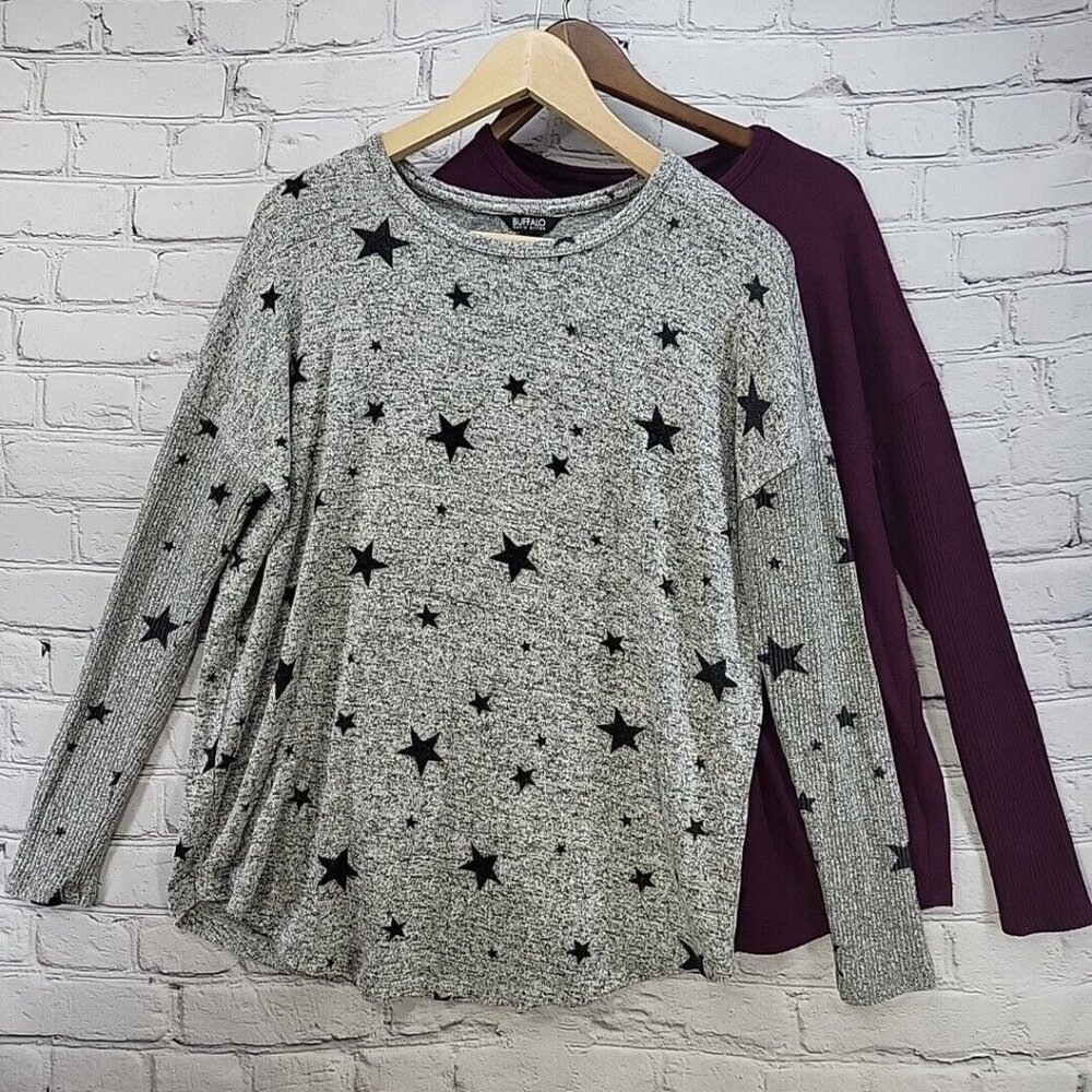 Buffalo David Bitton Tops Womens Sz Small Knit Stars Purple Lot of 2 L/S